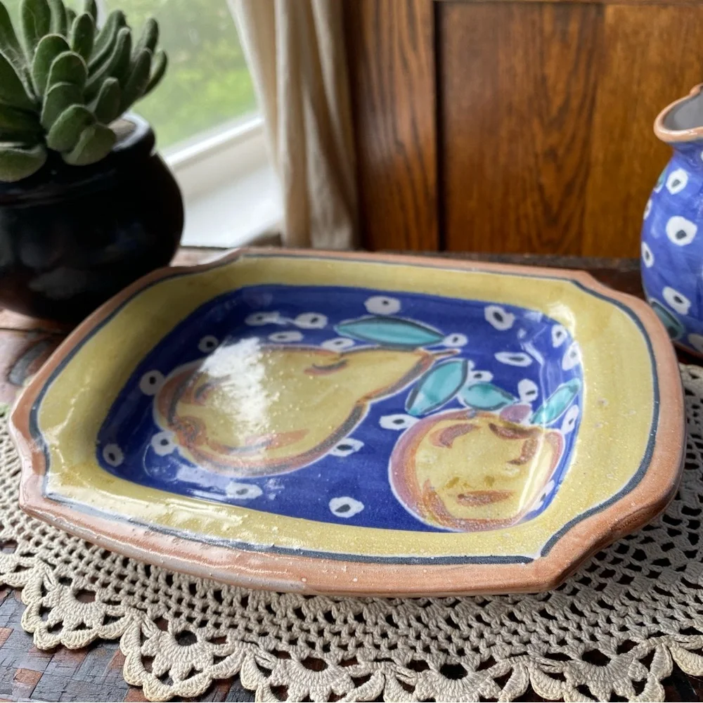 Studio Pottery Pear Sugar and Creamer Dish Set EUC